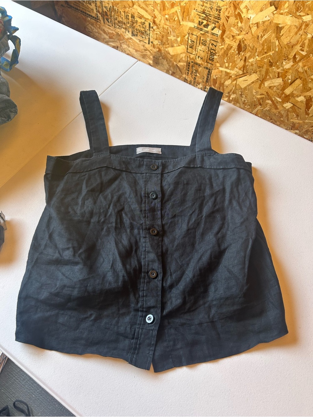 Everlane Black Linen Button-Front Shorts Waistband